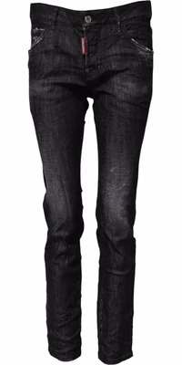 Black Washed Cotton Mid Waist Skinny Jeans