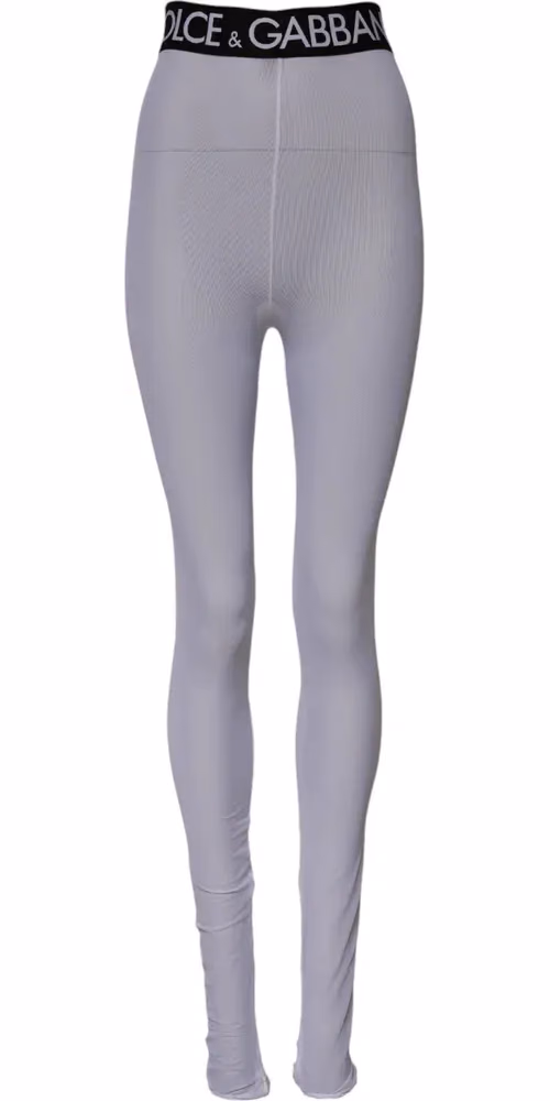 Dolce & Gabbana Gray Nylon DG Logo Mid Waisted Leggings Pants