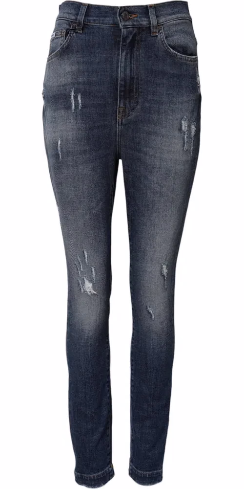 Dolce & Gabbana Blue Washed Cotton High Waisted Denim Jeans