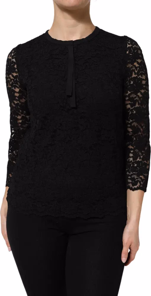 Dolce & Gabbana Black Nylon Lace Long Sleeve Blouse Top