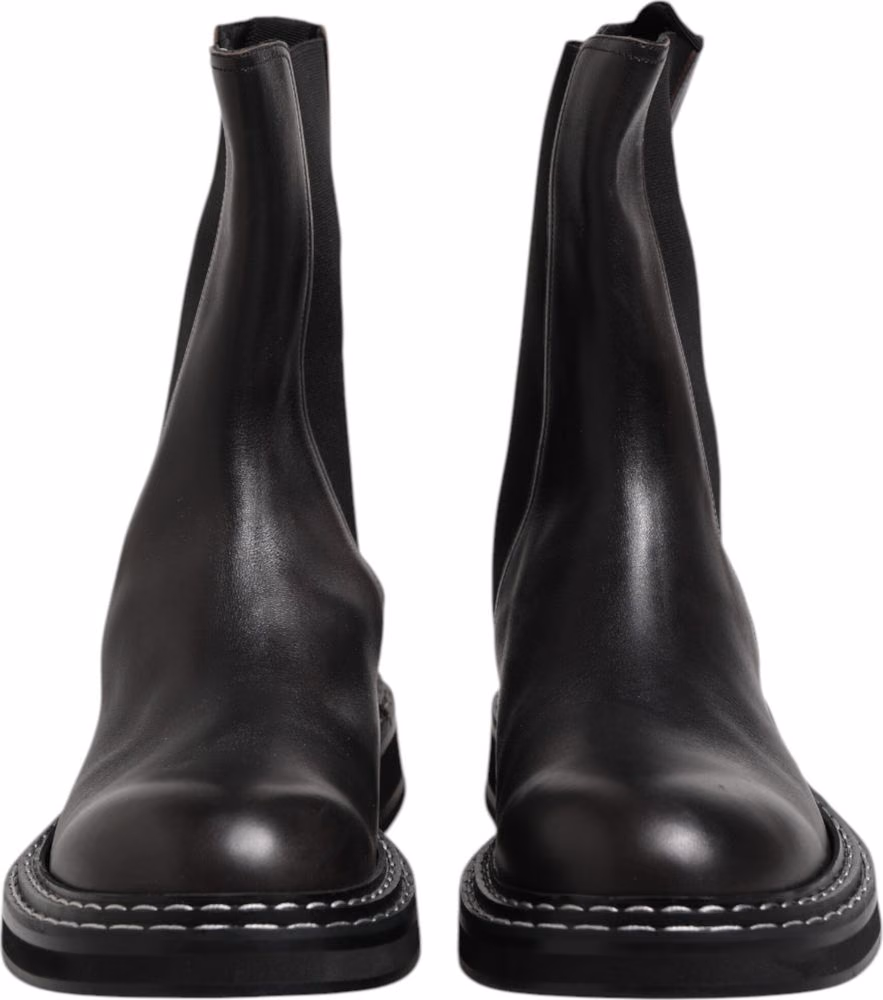 Dolce & Gabbana Black Leather Mid Calf Boots Flats Shoes