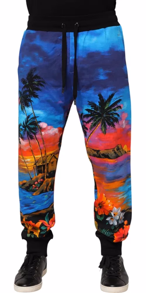 Dolce & Gabbana Blue Hawaiian Print Jogger Sweatpants Pants