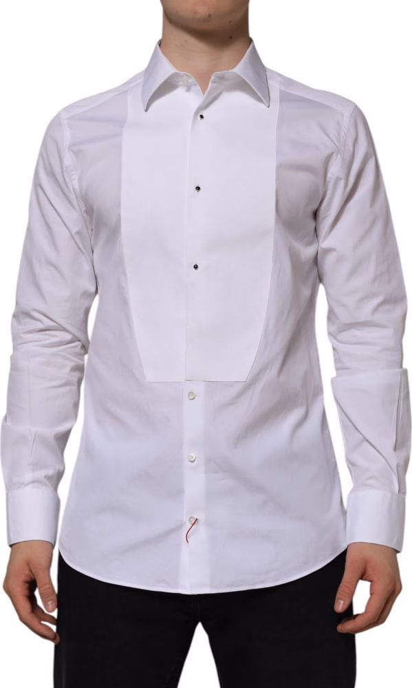 Dolce & Gabbana White Bib Cotton Poplin GOLD Formal Shirt