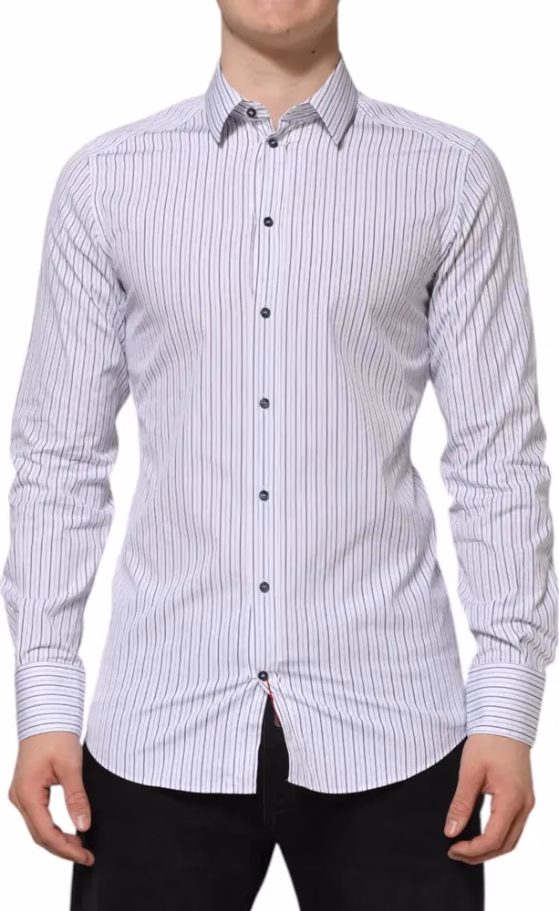 Dolce & Gabbana White Blue Striped Cotton GOLD Formal Shirt