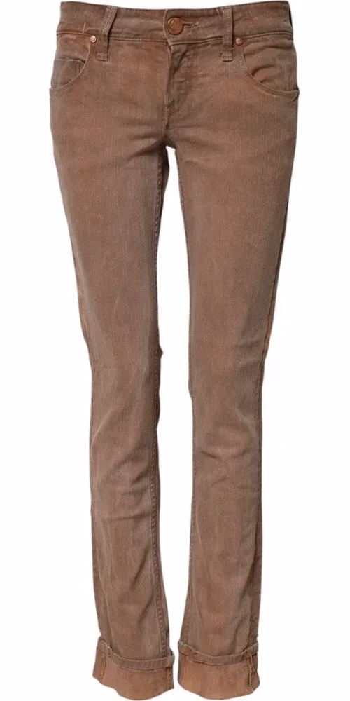 Acht Brown Cotton Slim Fit Denim Low Waist Jeans