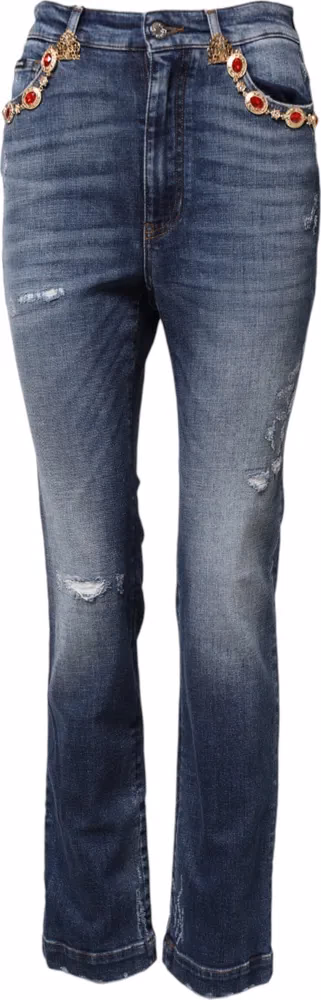 Dolce & Gabbana Blue Rhinestone Embellished Denim Jeans