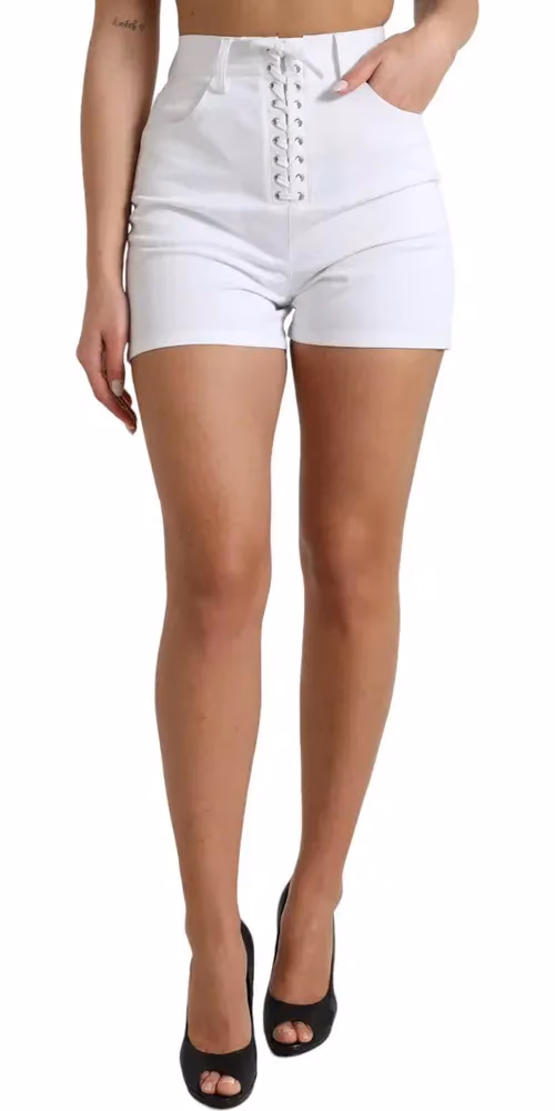 Dolce & Gabbana White Front Lace High Waist Hot Pants Shorts