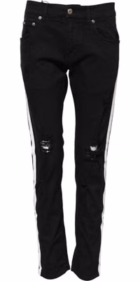 Black Tattered White Lining Skinny Denim Jeans