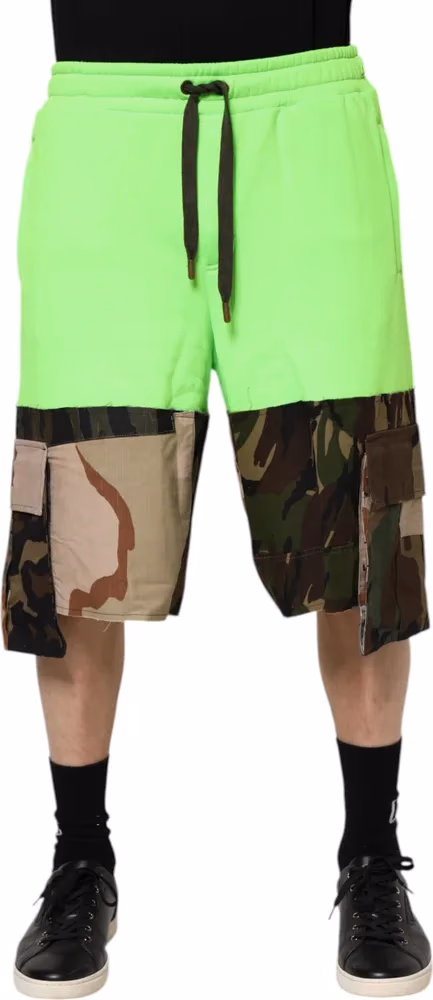 Dolce & Gabbana Green Patchwork Cargo Bermuda Men Shorts