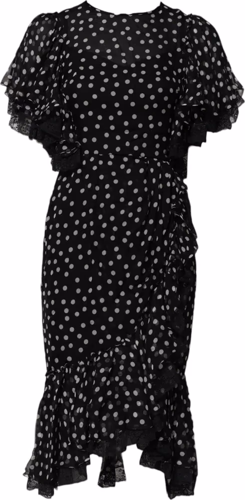 Dolce & Gabbana Black White Lace Polka Dot Chiffon Dress