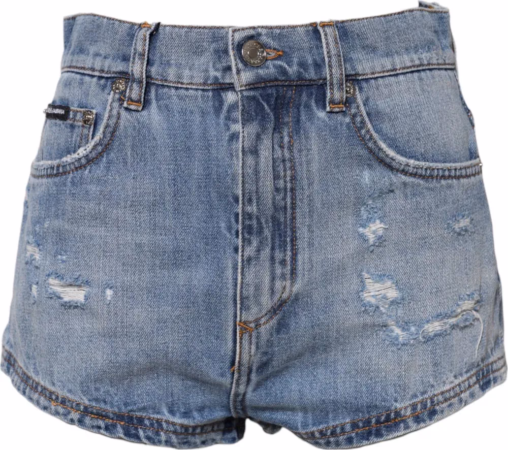 Dolce & Gabbana Blue Logo Plaque Denim Cotton Hot Pants Shorts