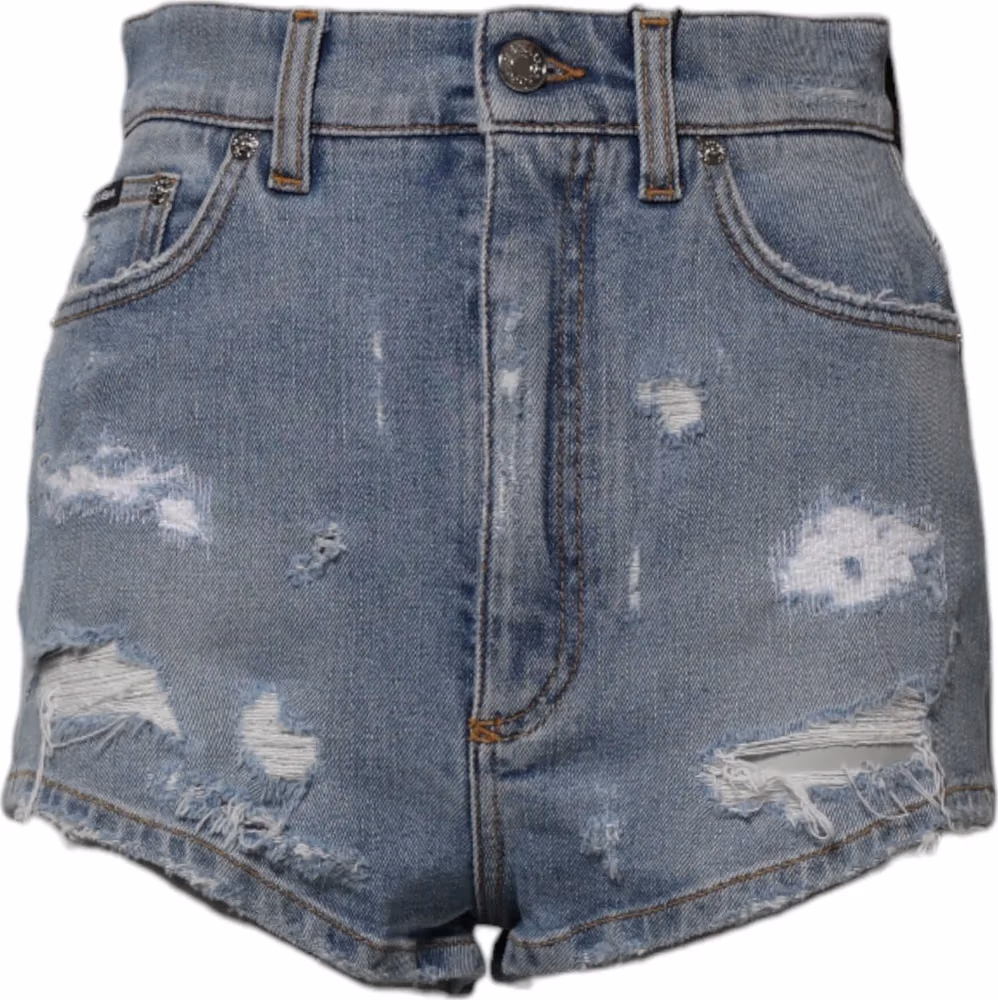 Dolce & Gabbana Blue Tattered Denim Cotton Hot Pants Shorts