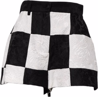 Black White Floral Brocade Hot Pants Shorts