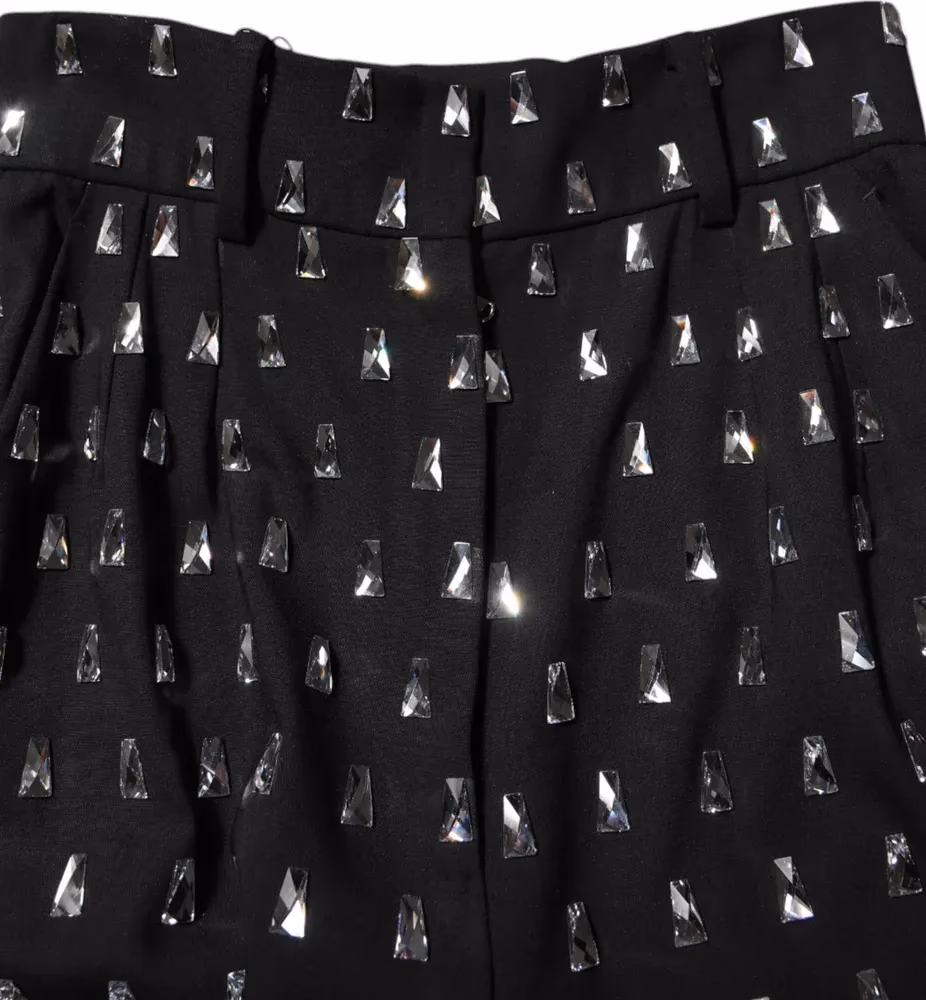 Dolce & Gabbana Black Crystal Embellished Wide Leg Pants