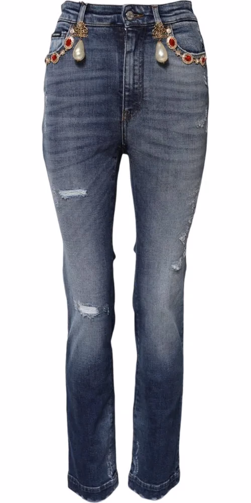 Dolce & Gabbana Blue Rhinestone Embellished Denim Jeans