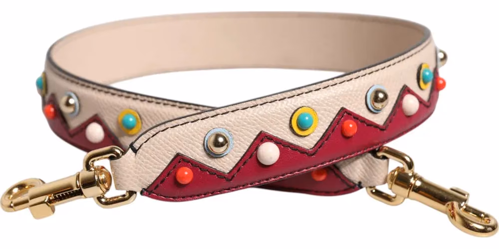 Dolce & Gabbana Beige Red Leather Handbag Accessory Shoulder Strap