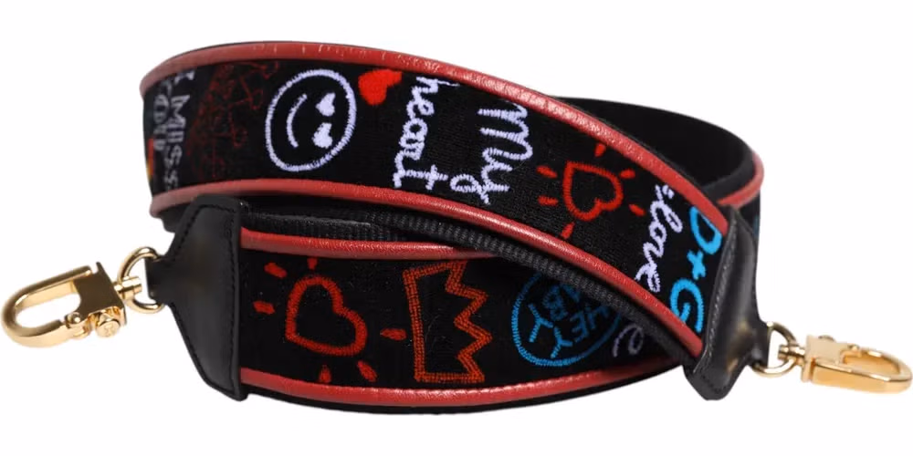 Dolce & Gabbana Black Cotton Printed Women Bag Accessory Shoulder Strap