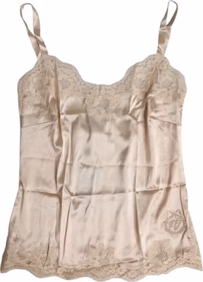 Beige Lace Silk Satin Tank Lingerie Underwear