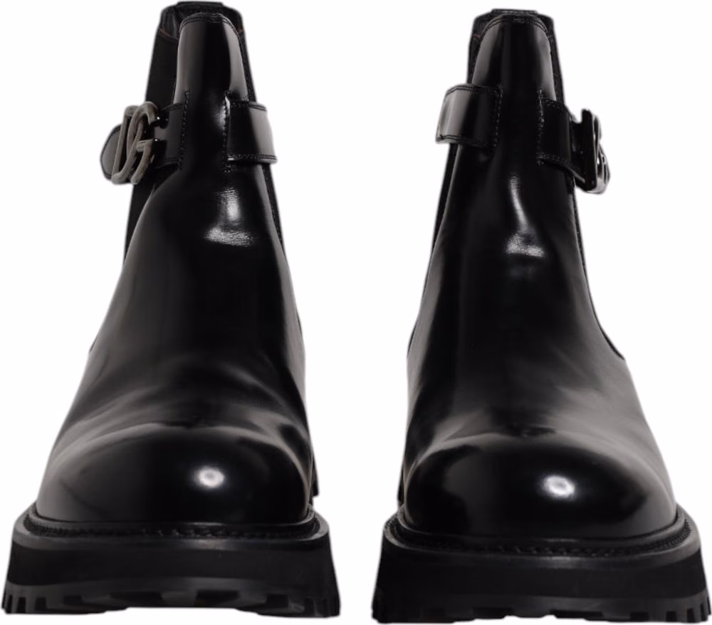 Dolce & Gabbana Black Belted DG Logo Men Chelsea Boots Shoes