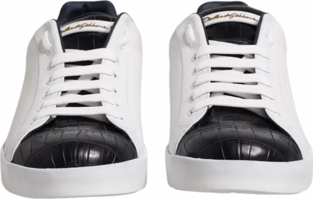 Dolce & Gabbana White Black Leather Portofino Sneaker Shoes