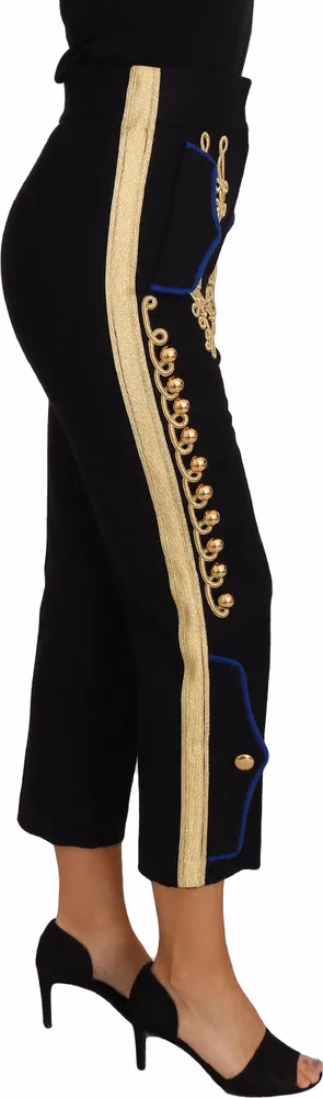 Dolce & Gabbana Military Embellished Pants Black Gold Dress Pant