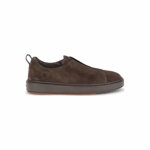 Santoni Brown Calf Leather Bos Taurus Low Top Sneakers