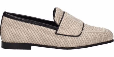 Beige Fabric Slip-On Loafers
