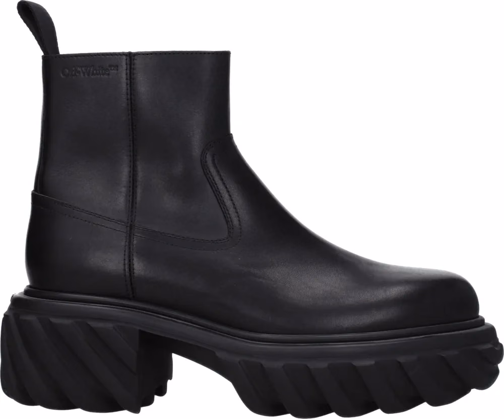 Off-White Black Leather Ankle Boots