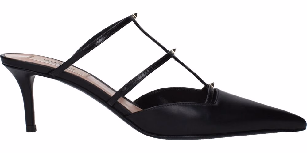 Valentino Garavani Black Leather Flat Sandals