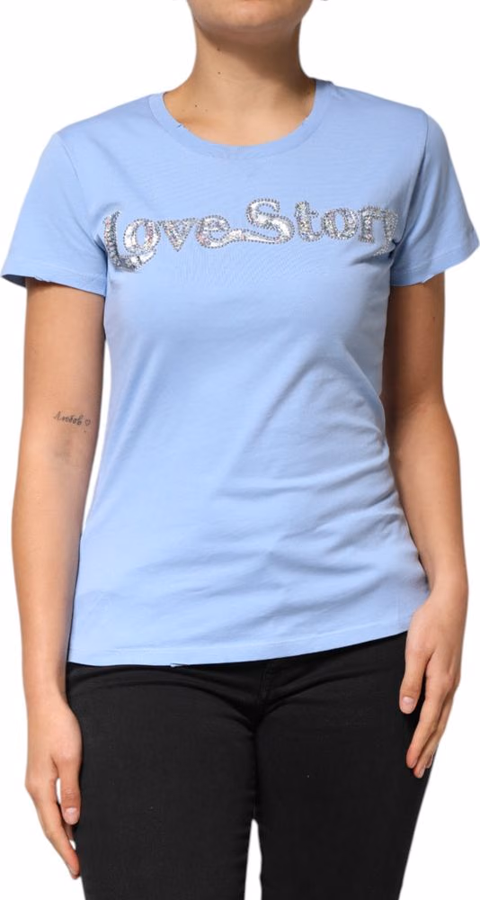 PINKO Blue Love Story Sequined Embellished Short Sleeves T-shirt
