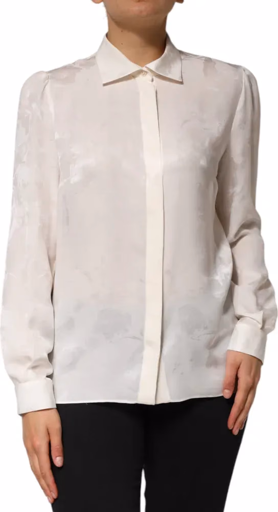 Dolce & Gabbana White Silk Long Sleeves Collared Shirt Top