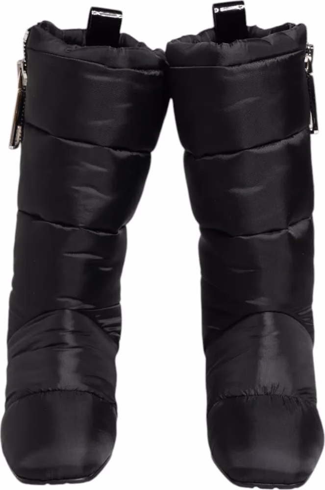 Dolce & Gabbana Black Padded Mid Calf Logo Heel Boots Shoes