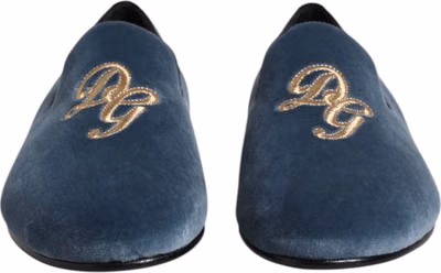 Blue Velvet DG Logo Loafers Formal Shoes