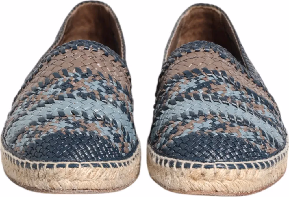Dolce & Gabbana Blue Gray Woven Leather Buffalo Espadrille Shoes