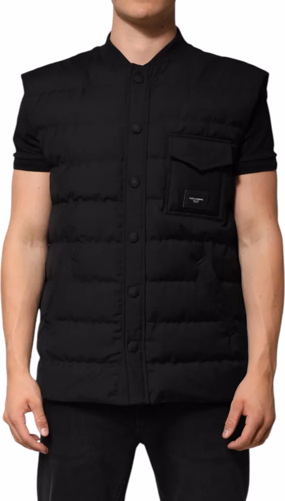 Dolce & Gabbana Black Sleeveless Parka Logo Plaque Jacket