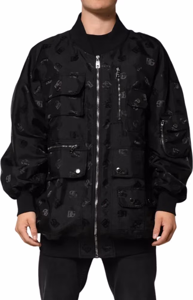 Dolce & Gabbana Black Cargo Windbraker Logo Mania Jacket