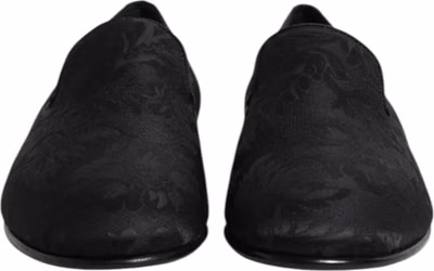 Black Floral Brocade Loafers Men Dress Shoes
