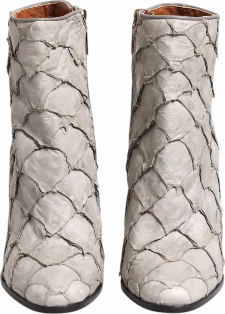 Dolce & Gabbana Off White Leather Heels Ankle Boots Shoes