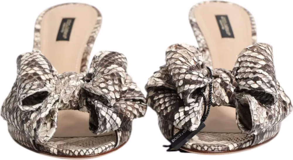 Dolce & Gabbana Multicolor Keira Bow Leather Peep Toe Mules Shoes