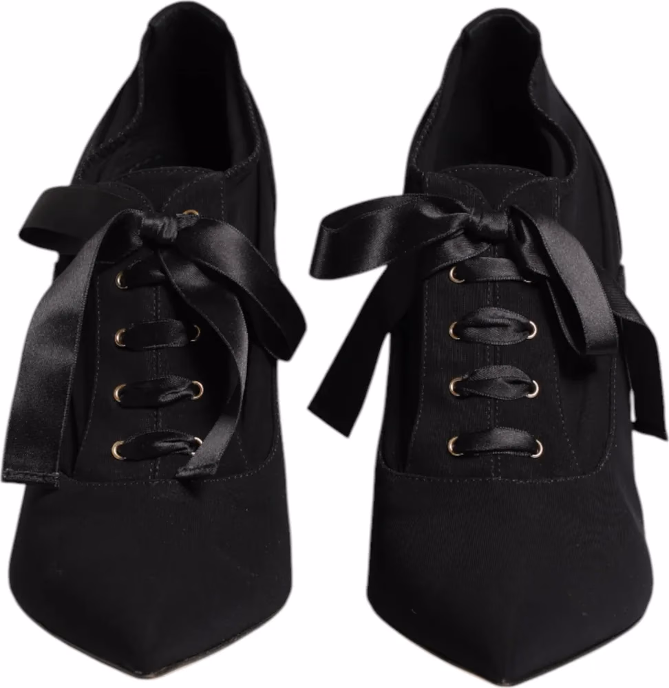 Dolce & Gabbana Black Lace Up Stiletto Heels Pumps Shoes