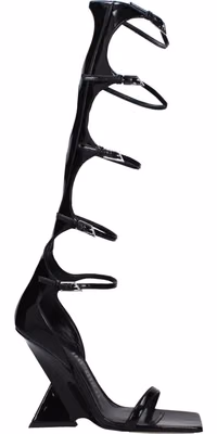 Black Leather Stiletto Heel Sandals