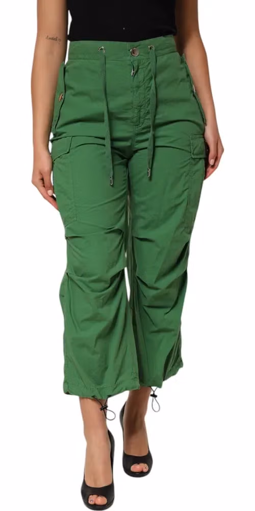 Dolce & Gabbana Green Cotton High Waist Cargo Trouser Pants