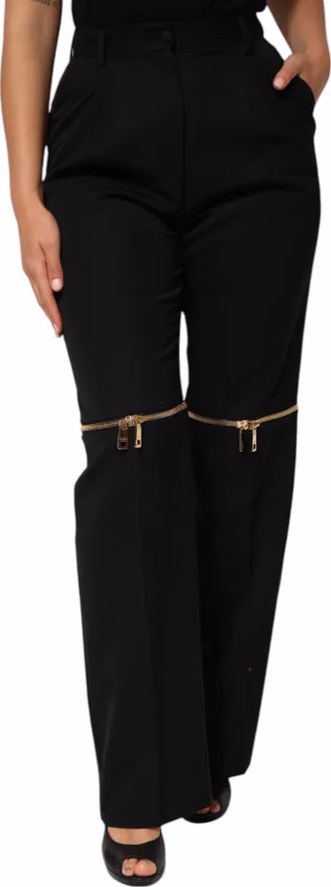 Dolce & Gabbana Black Zip Detailed Wool Straight Leg Pants