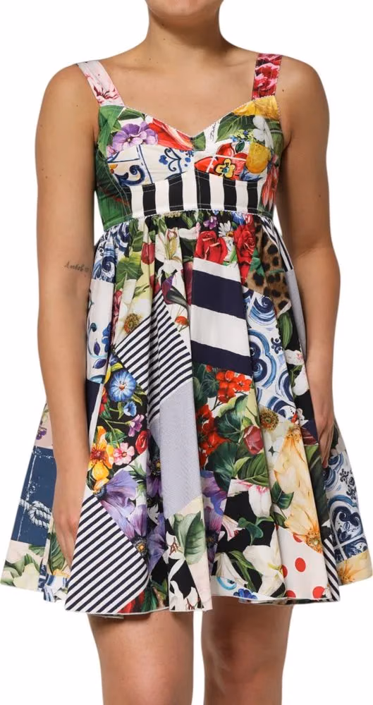 Dolce & Gabbana Multicolor Patchwork Cotton AlineMini Dress