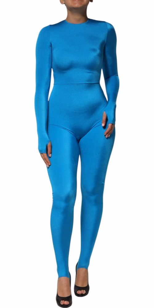 Dolce & Gabbana Blue Nylon Crew Neck Bodycon Jumpsuit Dress
