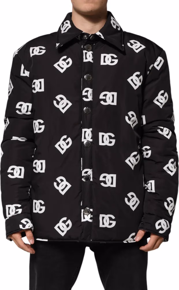 Dolce & Gabbana Black DG Monogram Nylon Windbreaker Jacket