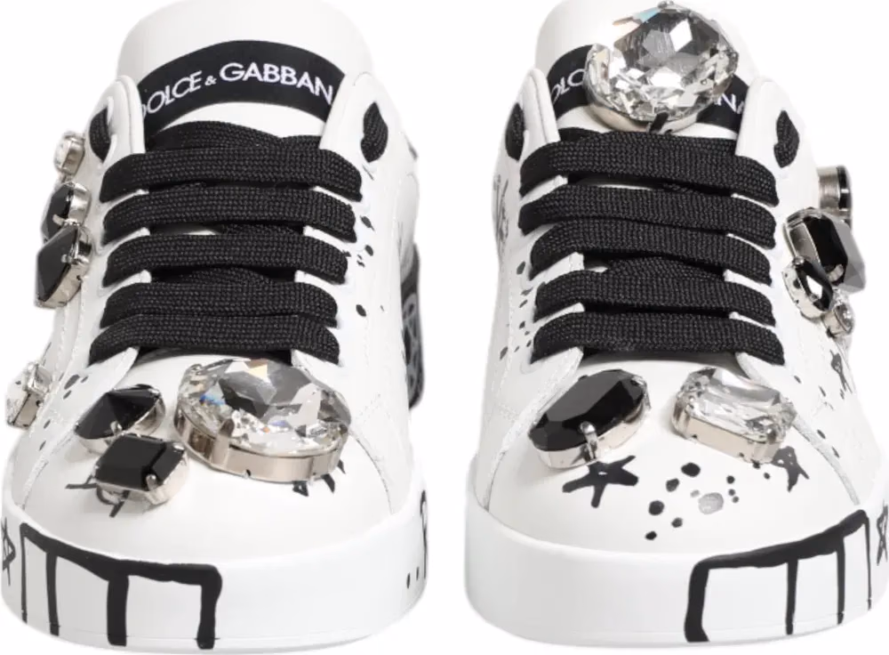 Dolce & Gabbana White Portofino Crystal Sneakers  Shoes