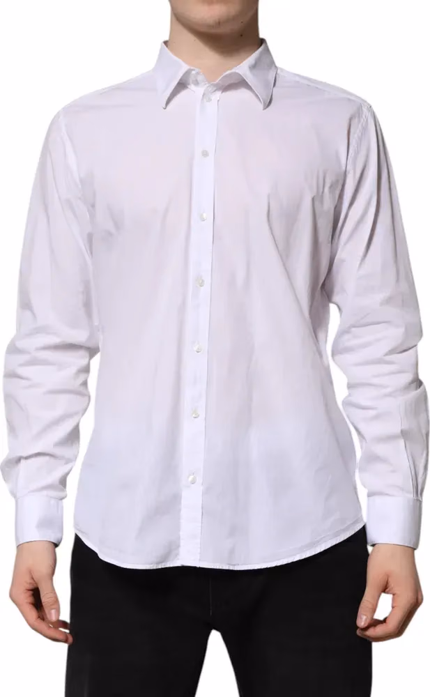 Dolce & Gabbana White Cotton STAFF Long Sleeves Forma Shirt