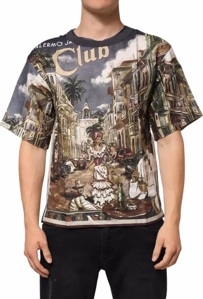 Dolce & Gabbana Palermo Jazz Club Linen Crew Neck Men T-shirt