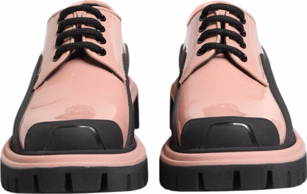Dolce & Gabbana Light Powder Pink Black Leather Lace-Up Shoes